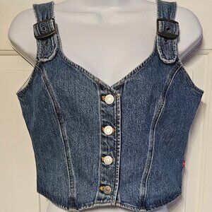 NWT Levi's Womens Denim Cropped Top Small Button and Closure Accents